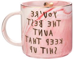 Mok voor Tante - Cadeau mok Koffiemok - Cadeau geven - Marmeren ontwerp met gouden details - 11 Ounces - Roze