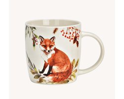 Mok vos decor, wit & bruin (B/H/D) 12x9x8cm 350ml