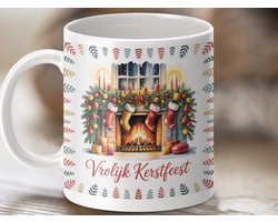 Mok Vrolijk Kerstfeest, Kerst Mug, Gezellige Haard, Kerst Decoratie, Winter Cadeau, Feestelijke Mok