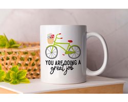 Mok You are Doing a Great Job - Bloemen - Brighter - Fietsen - Flowers - Focus On The Good - Love - Gift - Cadeau - Cute - Aesthetic