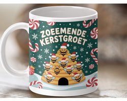 Mok, Zoemende Kerstgroet Bijenkorf, Feestelijke Koffiemok, Winterse Drankbeker, Kerst Bijen, Zoete Wensen, Geschenk Idee