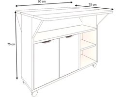 Moka Park - Eettafel - Keukentafel - Opklapbaar Tafel - Keuken Tafel - Praktisch Tafel - Rechthoek Tafel - Tafel met Wielen - Grijs