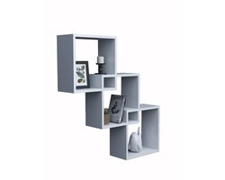 Moka Park - Houten Boekenplank - Wandkast - Wandvitrine - Boekenkast - Vakkenkast - Boekenrek - 3 Vakken Wandkast - Wit