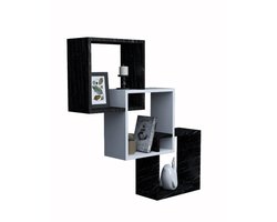 Moka Park - Houten Boekenplank - Wandkast - Wandvitrine - Boekenkast - Vakkenkast - Boekenrek - 3 Vakken Wandkast - Zwart/Wit