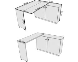 Moka Park -Kantoortafel - Opklapbaar Tafel - Tafel met Kast - Praktisch Tafel - Bureau - Rechthoek Tafel - Computerbureau - Computer Tafel - Bureautafel - Grijs