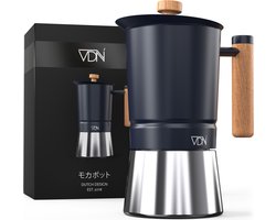 Moka Pot Percolator Inductie 300 ml 6 Kops – Roestvrij Staal met Houten Handvat – Espresso Koffie Maker Klein Koffiezetapparaat – VDN