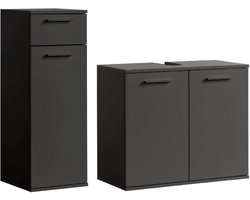 mokebo Badkamermeubelset 2-delig 'Der Steuermann' Meubels voor de badkamer van hout in Antraciet zwart