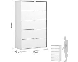 mokebo commode 'Die Stilvolle' (80x117x40cm) sideboard, voor slaapkamer, hal & kinderkamer met 5 houten lades in wit