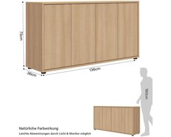 mokebo Groot Dressoir Eiken (136x73 cm) 'Die Horizontale' - Houten Kast met 4 Deuren, Made in Germany, Modern Dressoir, Matte Halkast, Bijzetkast of Woonkamerkast