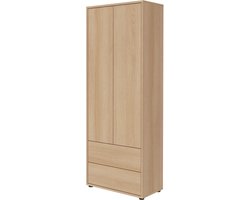 mokebo Hoge Kast Eiken (70x188 cm) 'Der Aufrechte' - Houten Opbergkast met 2 Deuren & Lades, Made in Germany, Ruime Woonkamerkast, Moderne Halkast of Multifunctionele Kast