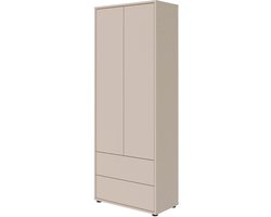mokebo Hoge Kast Kasjmier (70x188 cm) 'Der Aufrechte' - Houten Opbergkast met 2 Deuren & Lades, Made in Germany, Ruime Woonkamerkast, Moderne Halkast of Multifunctionele Kast in Grijs-Beige