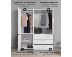 mokebo Kledingkast (150x187 cm) van hout in Zwart 4 deuren & 3 lades 'Der Grenzenlose' slaapkamerkast modulair & combineerbaar, garderobekast, halkast, draaideurkast, kast