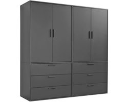 mokebo Kledingkast (180x187 cm) van hout in Wit 6 deuren & 3 lades 'Der Grenzenlose' slaapkamerkast modulair & combineerbaar, garderobekast, halkast, draaideurkast, kast