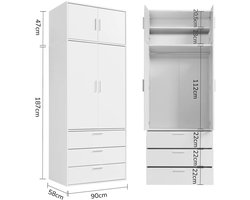 mokebo Kledingkast 234cm Hoogte in Zwart 2 deuren & 3 lades 'Der Grenzenlose', plafondhoge slaapkamerkast, garderobekast, draaideurkast of kast in 90x234x58 (BxHxD)