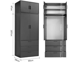 mokebo Kledingkast (60x234 cm) van hout in Wit 2 deuren & 2 vakken 'Der Grenzenlose', plafondhoge slaapkamerkast, garderobekast, draaideurkast of kast hoger dan 2 meter