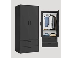 mokebo Kledingkast 'Der Kleiderheld' (80 x 180 cm) ruimtebesparende kast voor de slaapkamer met twee lades en twee vakken in antraciet zwart hout