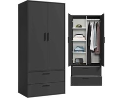 mokebo Kledingkast 'Der Kleiderheld' (80 x 180 cm) ruimtebesparende kast voor de slaapkamer met twee lades en vier vakken in antraciet zwart hout