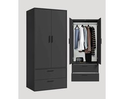 mokebo Kledingkast 'Der Kleiderheld' (80 x 180 cm) ruimtebesparende kast voor de slaapkamer met twee lades in antraciet zwart hout
