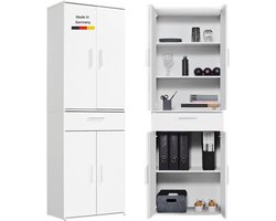 Mokebo Multifunctionele kast Kantoorkast (60x180 cm) 'Der Praktische' Made in Germany van hout met lade archiefkast ook als schoenenkast gangkast Wit | Wit