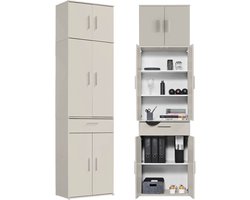 mokebo Multifunctionele kast smal kasjmier (42 cm) 'Der Kompakte' in Grijs Beige – Huishoudkast met 1 deur & 3 verstelbare legplanken – 180 cm hoog, universele kast voor hal, badkamer of als bezemkast