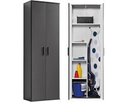 mokebo Opbergkasten Bezemkast 'Der Lange' (60 x 180 cm) multifunctionele Huishoudkast in antraciet zwart hout