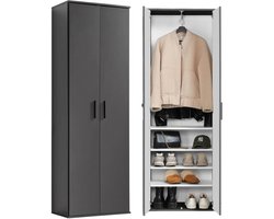 mokebo Opbergkasten Garderobekast 'Der Lange' (60 x 180 cm) multifunctionele Gangkast of Schoenenkast in antraciet zwart hout