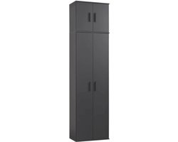 mokebo Plafondhoge Bezemkast XXL (230x60 cm) 'Der Extralange' - Extra Hoge Houten Kast met 4 Deuren, Ook als Voorraadkast, Schoonmaakkast of Halkast in Antraciet