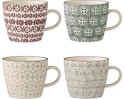 Mokken Karine - koffiekop theekopje met handvat, grijs groen paars, keramiek, set van 4