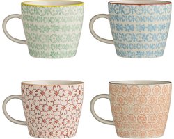 Mokken - koffiekop theekopje met handvat rood groen blauw oranje keramiek set van 4