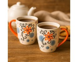 Mokken - Koffiekop - Theemok - Thee mokken - mokken set van 2 - Keramiek - Handgeschilderd - Paars en oranje