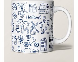 Mokken set Holland (4 stuks) - Koffiemok in Hollandse Thema - Voordeelset - mok / beker voor koffie of andere dranken - By Kleurmedia