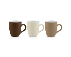 Mokken – Set van 3 - Bruin crème taupe – 35 cl – Keramiek - Koffiemok - Theemok