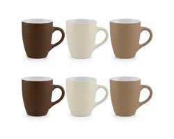 Mokken – Set van 6 - Bruin crème taupe – 35 cl – Keramiek - Koffiemok - Theemok