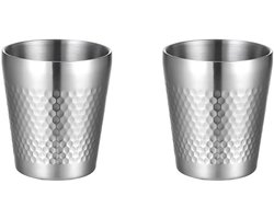 Mokken van roestvrij staal - 2-pack - Dubbele wandisolatie - Kampeermokken - Koffiemokken van roestvrij staal - Stapelbare metalen mokken - Geschikt voor bier, sap, water -300ml-9.5*8.4*8.4cm-Zilver