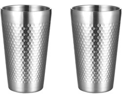 Mokken van roestvrij staal - 2-pack - Dubbele wandisolatie - Kampeermokken - Koffiemokken van roestvrij staal - Stapelbare metalen mokken - Geschikt voor bier, sap, water -450ml-14*8.8*8.8cm-Zilver