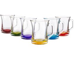 Mokken voor warme dranken, gekleurde sokkel, thee, koffie, latte, cappuccino, glas, 221 ml.