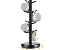 Mokkenhouder Bamboe - Koffiekopjes Rek met 8 Haken - Draaibaar Cadeau voor Keuken & Tafel