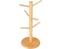 Mokkenhouder Hout - Koffiekopjeshouder Organizer - Keuken Organiseren - 6 Haken - 34 x 14 cm - Licht Hout