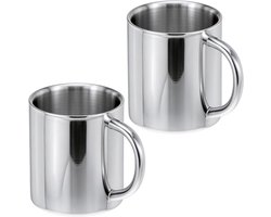 Mokkenset - Tweedelige set - Koffiemok en melkmok, gemaakt van 304 roestvrij staal - Geïsoleerd - Hittebestendig - 200 ml dubbelwandige reismok - Geschikt voor warme en koude dranken