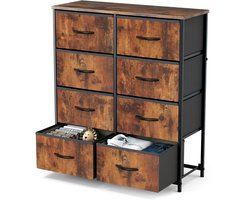 MokoHub Ladenkast - Opbergkast voor kinderen - 8 stoffen laden - Dressoir - 96x32x17.5 cm - Bruin