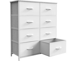 MokoHub Ladenkast - Opbergkast voor kinderen - 8 stoffen laden - Dressoir - 96x32x17.5 cm - wit