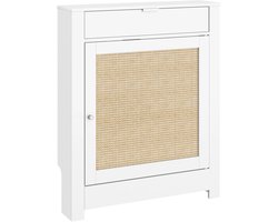 MokoHub Radiatorhoes met Vouwdeur en Rotan Compartiment - Boheems Ontwerp - Voor Woonkamer en Slaapkamer - Wit