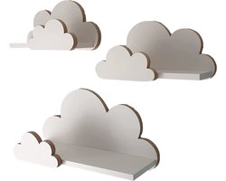 MOLILAND Wolkenrek voor babykamer, set van 3 stuks, wandrek voor kinderkamer in wit, rek wolk van hout in Scandinavische stijl, zwevende plank, wanddecoratie met bevestigingsset