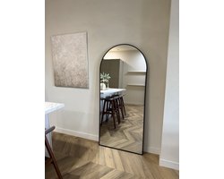 Mølin Mirrors - Spiegel 180x80 met Boog – Zwart Frame – Grote Passpiegel – Staande Spiegel – Wandspiegel – Design Boogspiegel