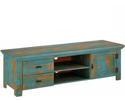 Molly|Lowboard met 2 lades, 1 deur in hout look in blauwe kleur