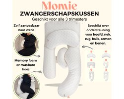 Momie™ Zwangerschapskussen Beige Klassiek 5 Kussens - Memory foam Katoen - 180*80 - Zijslaapkussen voor zwangerschapsfase 1 tot 3 - voedingskussen voor na de zwangerschap en voor babyvoeding - Lichaamskussen - Wasbare afneembare hoes