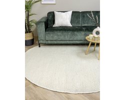 MOMO Rugs Sten White Rond Vloerkleed - 200 rond - Rond - Laagpolig,Rond,Structuur Tapijt - Industrieel - Beige, Wit