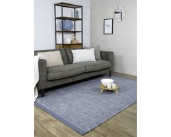 MOMO Rugs Teppe Blue Vloerkleed - 200x300 cm - Rechthoekig - Laagpolig, Structuur Tapijt - Industrieel, Modern, Scandinavisch - Blauw, Wit, Zwart