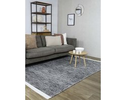 MOMO Rugs Vaasa Black White Vloerkleed - 200x300  - Rechthoek - Laagpolig,Structuur Tapijt - Industrieel - Wit, Zwart, Zwart_wit