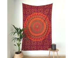 MOMOMUS Mandala Tapestry - Indian - 100% Cotton Large Multipurpose - Wall Towel - Wall Decoration Living Room Decoration Bedroom - Orange, 135 x 210 cm